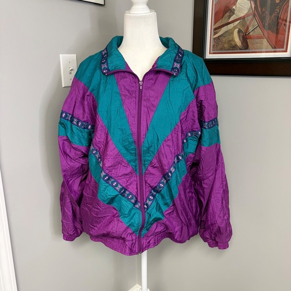 Bocoo Other - Vintage Bocoo Windbreaker Jacket Purple Teal Colorblock Chevron Retro 90s XL